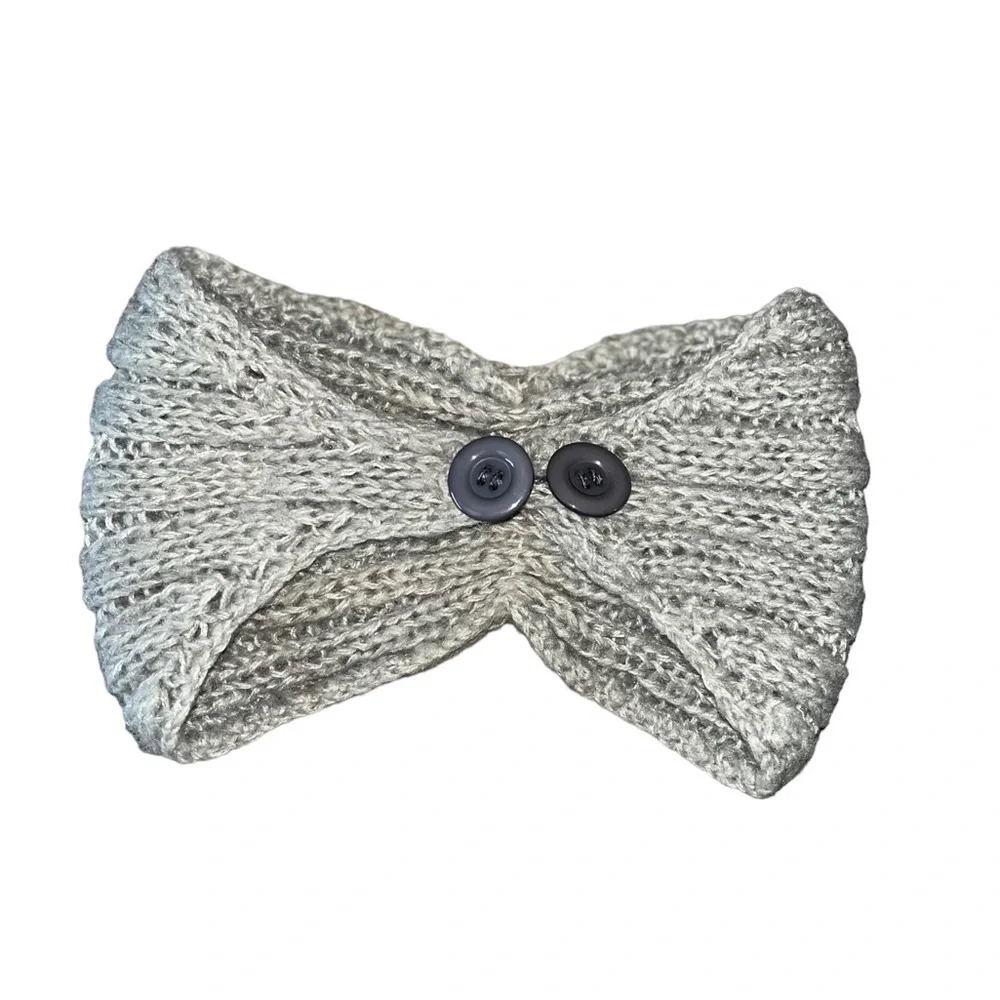 Women Knitted Hairband Flower Rhinestone Beaded Headpiece
